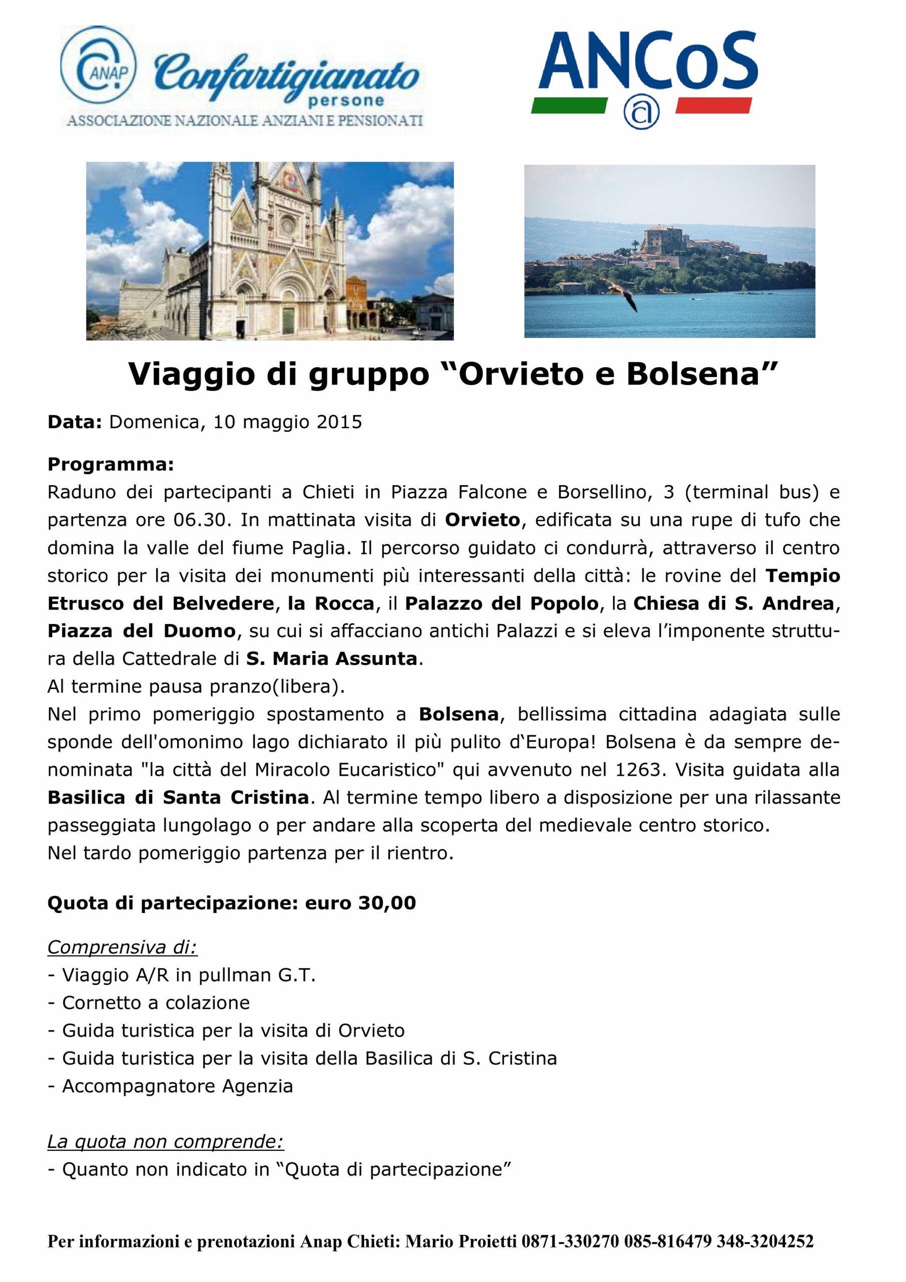 Viaggio di gruppo “Orvieto e Bolsena” – Domenica 10 maggio 2015