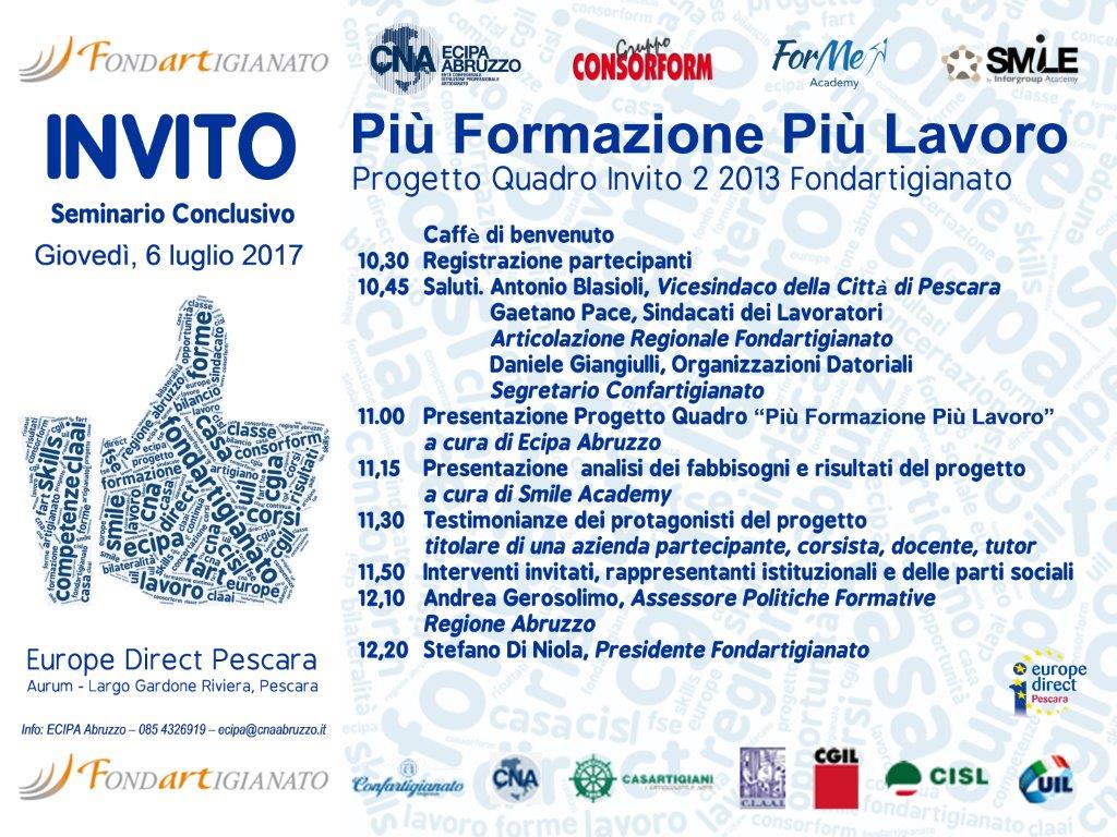 Formazione: seminario conclusivo Progetto Quadro “Più Formazione Più Lavoro”