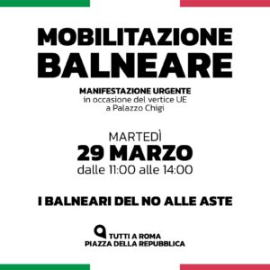 I balneari domani in piazza a Roma contro esproprio coste italiane a favore dei gruppi stranieri