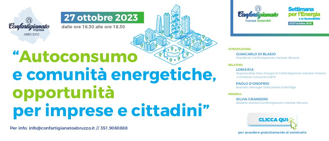 Webinar su “Autoconsumo e comunità energetiche”, un’opportunità per imprese e cittadini”